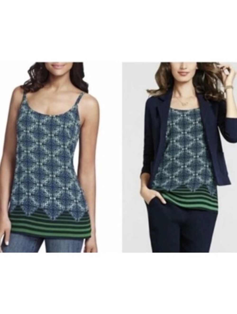 Cabi Border Stripe Cami Blue Green Patterned Spaghetti Strap Tank Top Medium